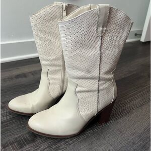 Torrid Cream Ankle Booties with Snakeskin Texture